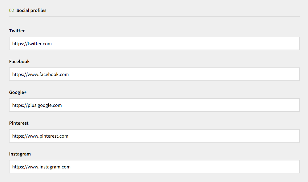 Site options - Social profiles